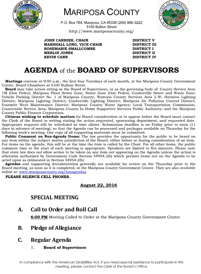 2016 08 22 mariposa county board of supervisors agenda august 22 2016 1