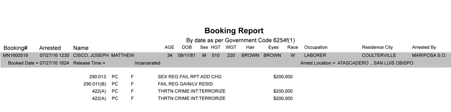 mariposa county booking report july 27 2016