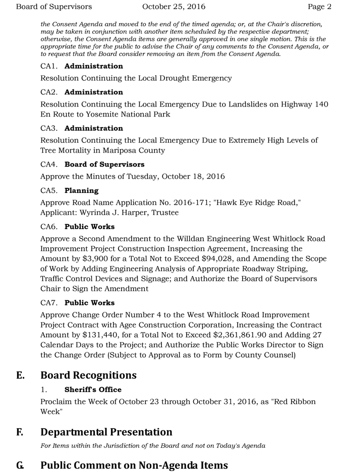 2016 10 25 mariposa county board of supervisors agenda october 25 2016 2