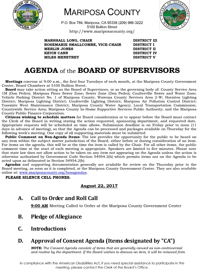 2017 08 22 mariposa county board of supervisors agenda august 22 2017 1