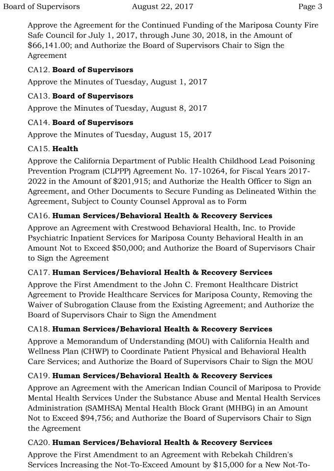 2017 08 22 mariposa county board of supervisors agenda august 22 2017 3