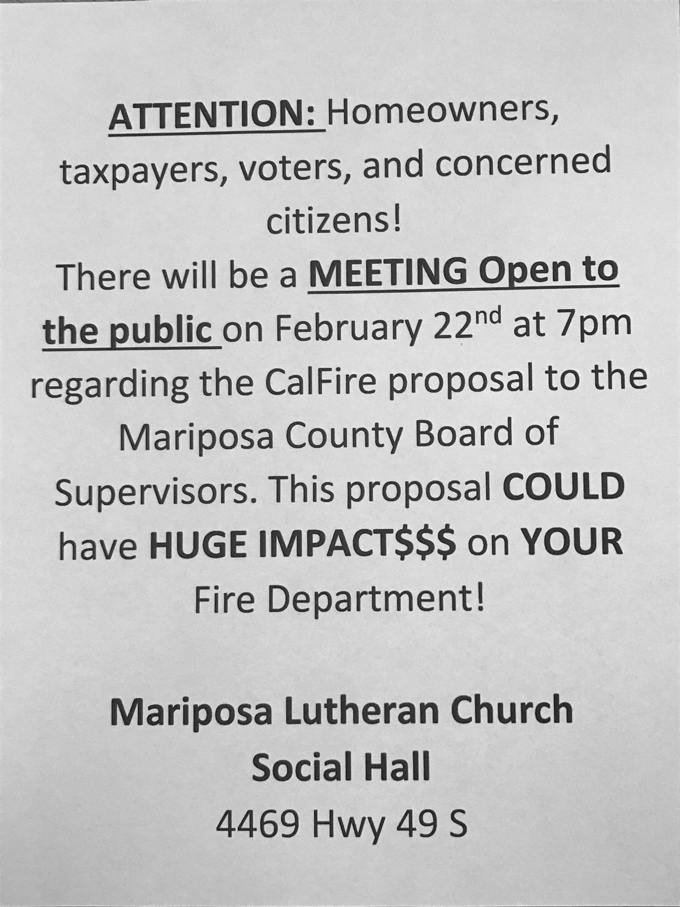 mariposa county fire department meeting