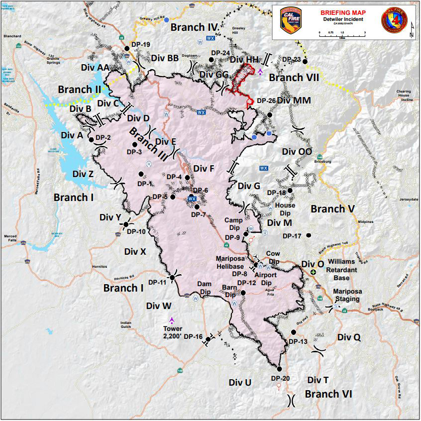 map north briefing detwiler fire mariposa county sunday july 30 2017