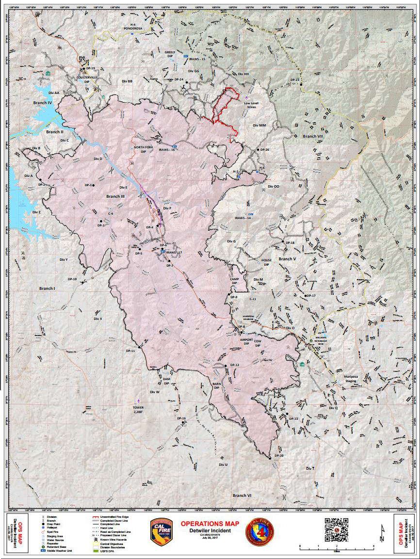 map operations detwiler fire mariposa county sunday july 30 2017