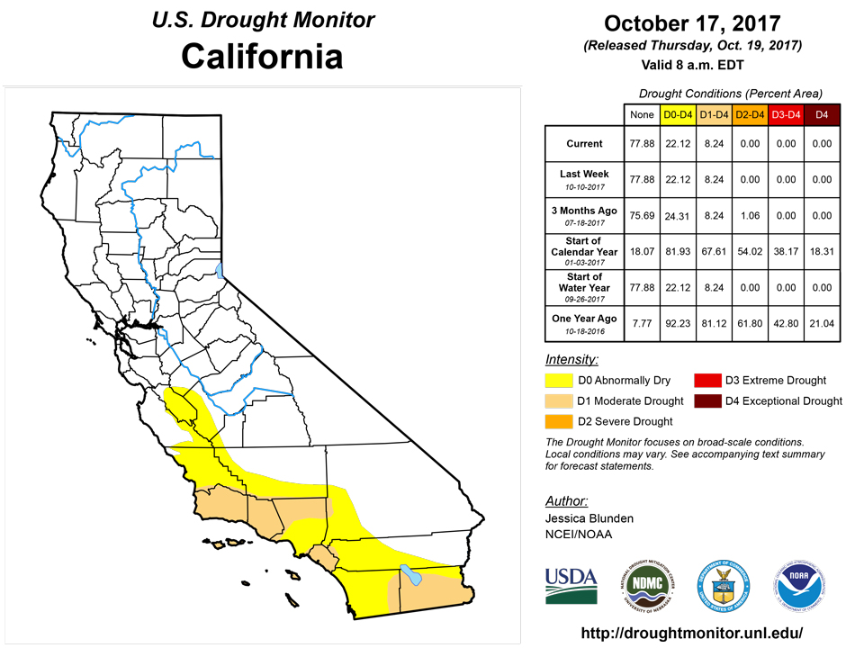 california drought monitor for october 17 2017