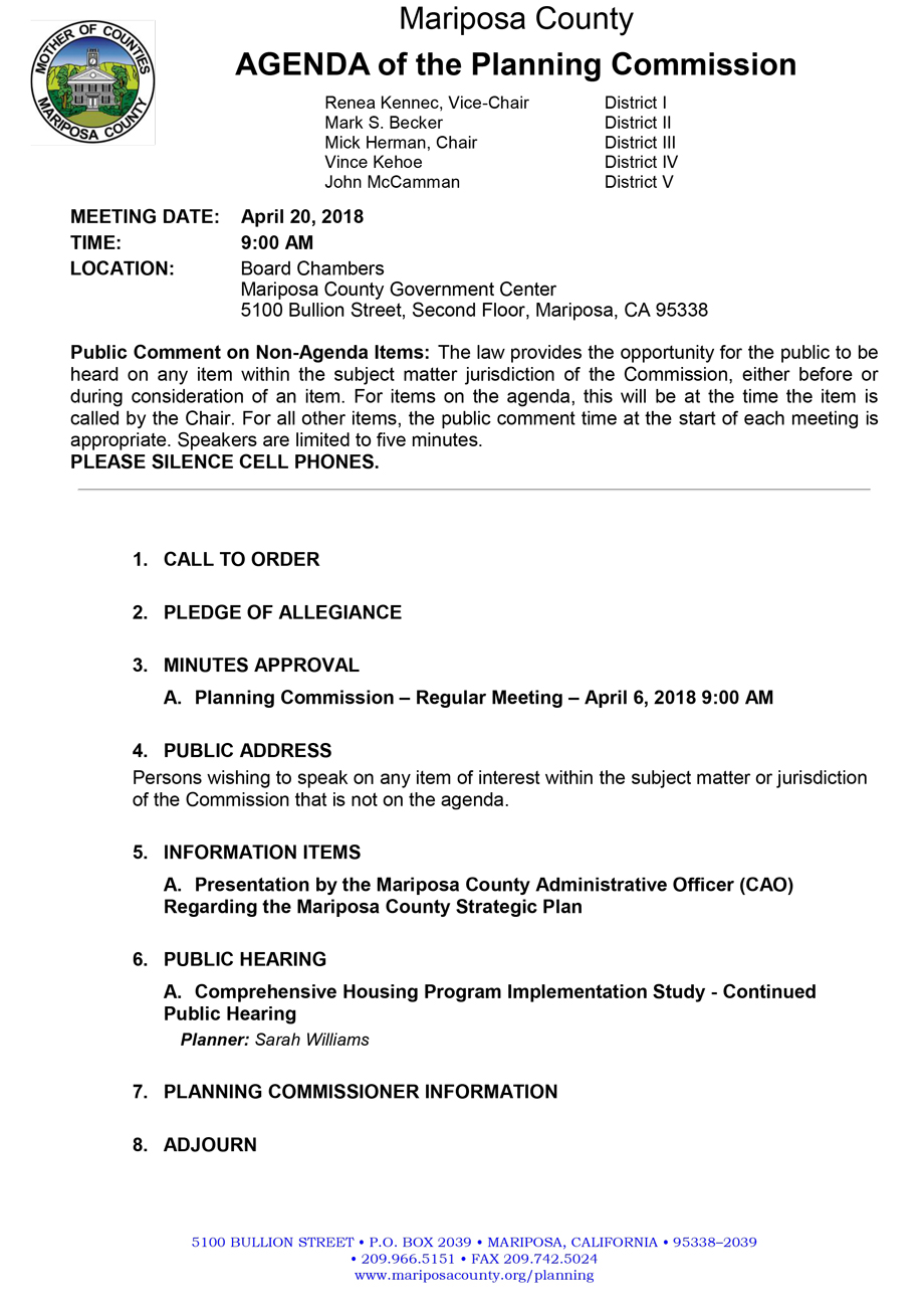 2018 04 20 mariposa county Planning Commission Public Agenda april 20 2018 1