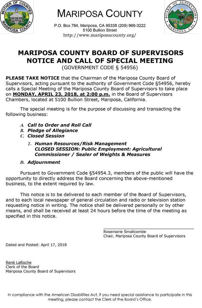 2018 04 23 mariposa county Board of Supervisors Public Agenda april 23 2018