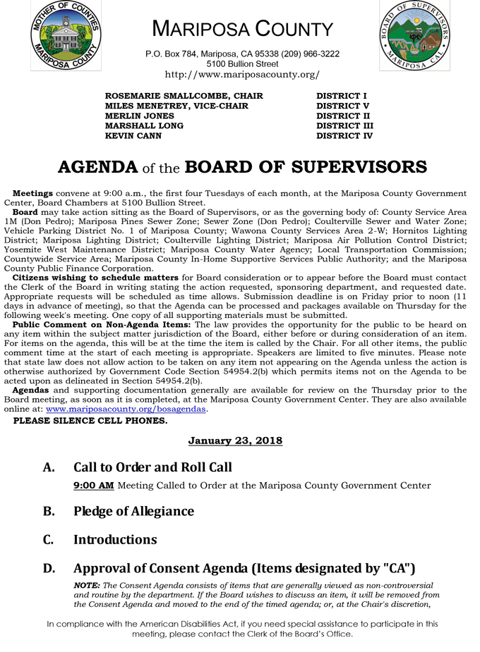2018 01 23 mariposa county Board of Supervisors agenda january 23 2018 1