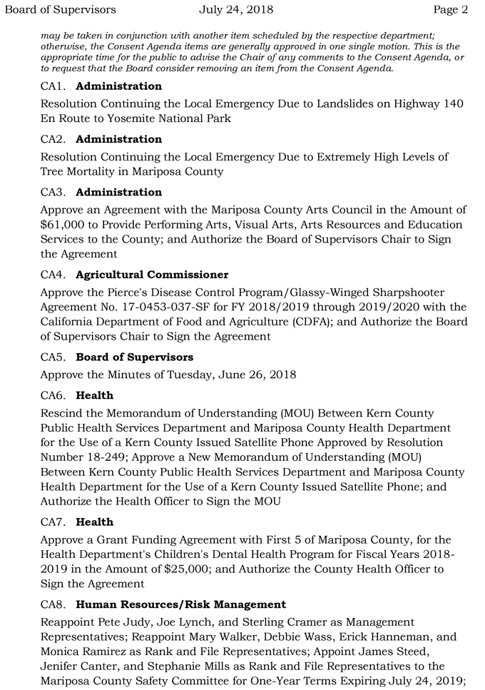 2018 07 24 mariposa county Board of Supervisors Agenda july 24 2018 2