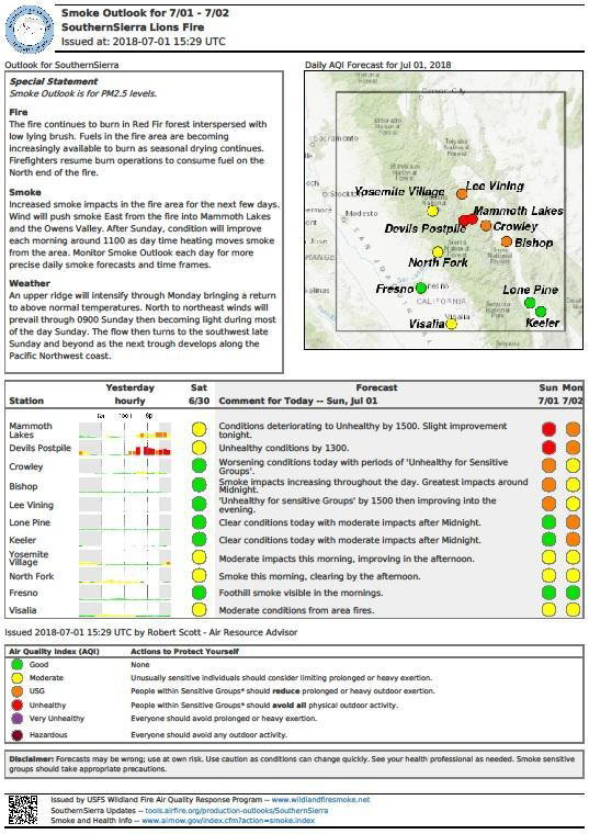 Lions Fire SNF Air Quality Update 7 4 18