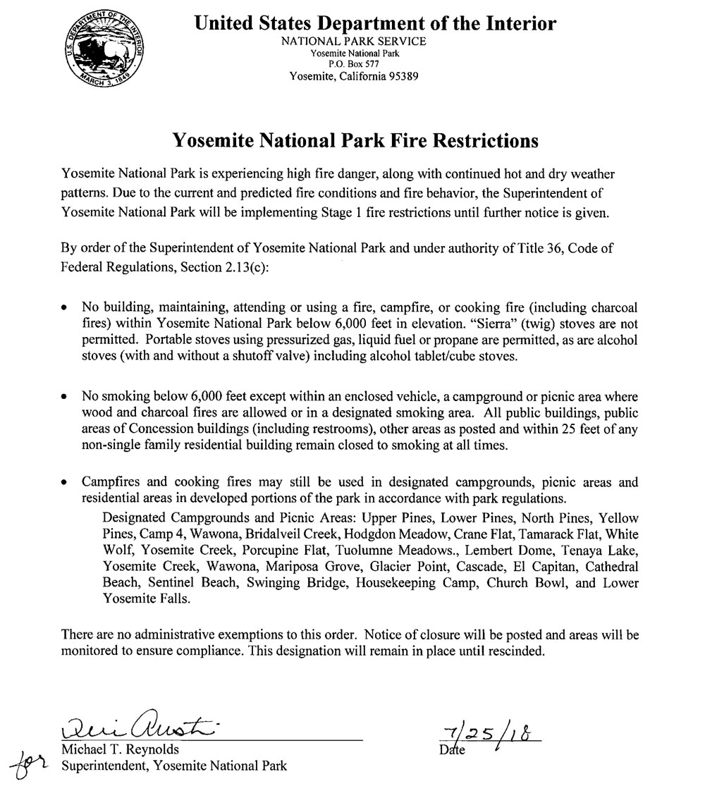YNP Fire Restrictions 7 25 18