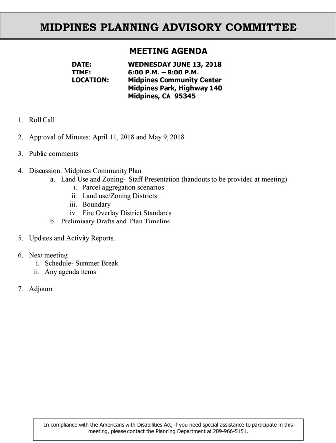2018 06 13 mariposa county Midpines Planning Advisory Committee Public Agenda june 13 2018