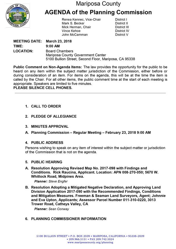2018 03 23 mariposa county Planning Commission Public Agenda march 23 2018 1
