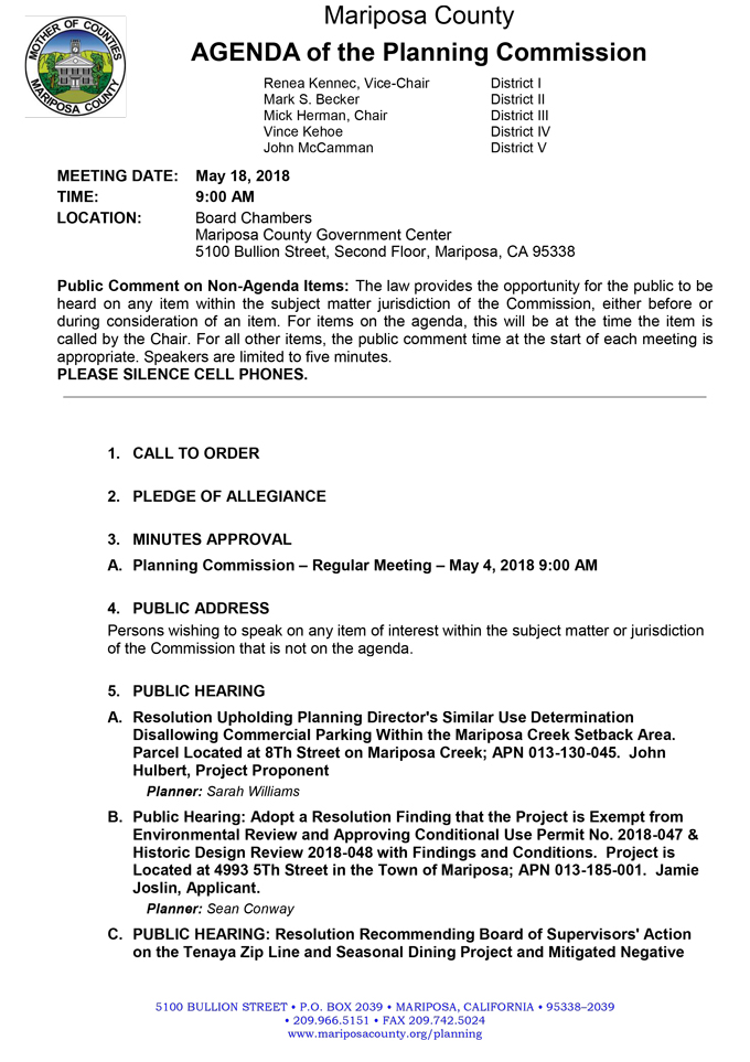 2018 05 18 mariposa county Planning Commission Public Agenda may 18 2018 1