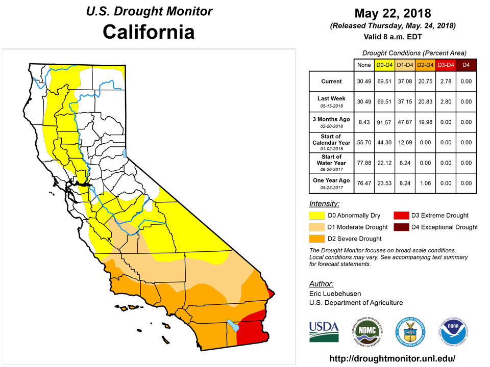 california drought monitor for may 22 2018