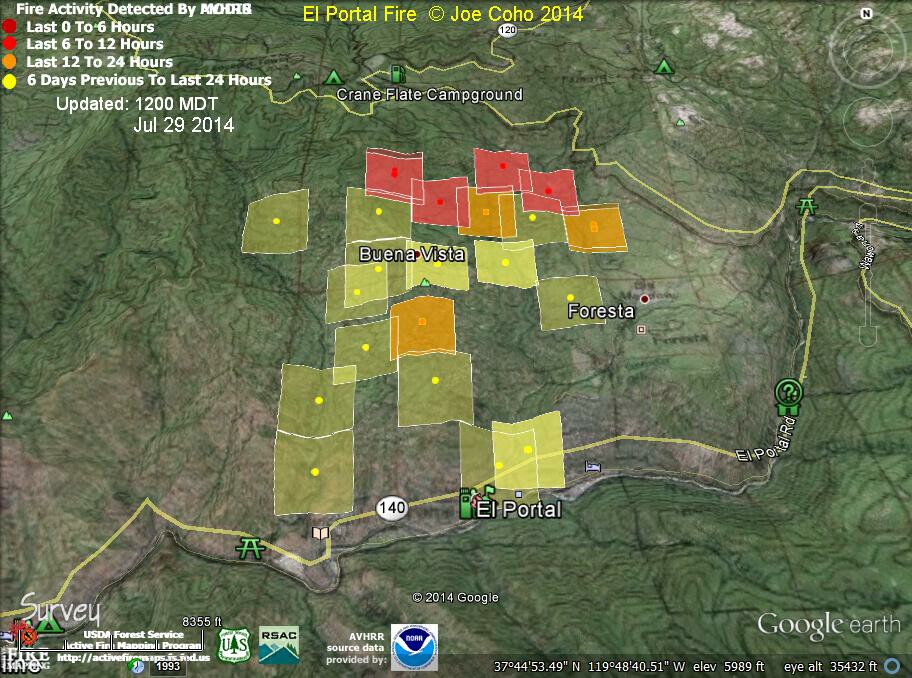 ElPortal Fire Modis Fire Actvity 1200MDT Jul 29 2014