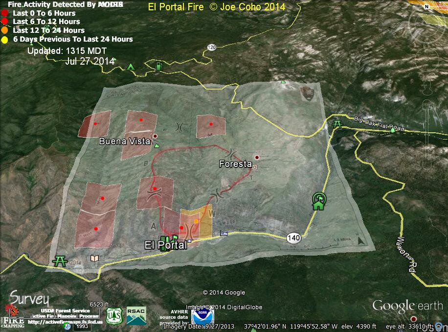 ElPortal Fire Modis Fire Ignitions 1315 MDT Jul 27 2014