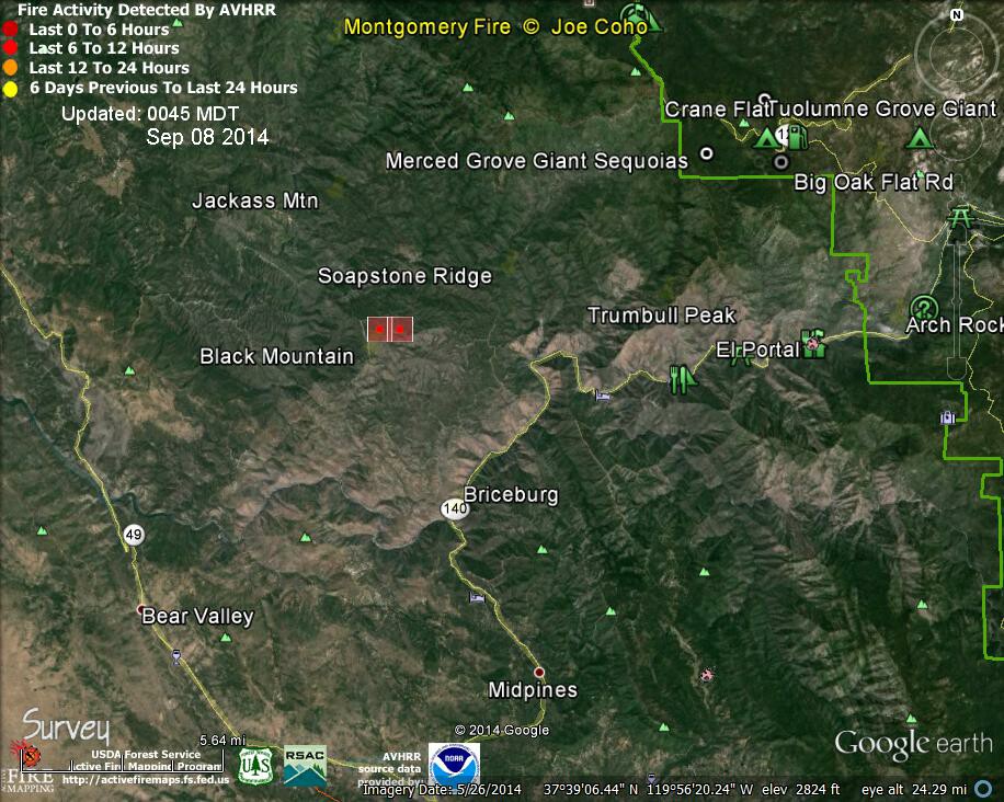 Montgomery Fire AVHRR Fire Detctions 0045 MDT Sep 8 2014