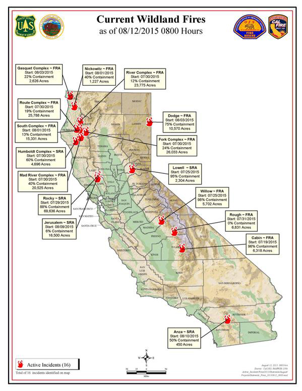 california wildfire map august 12 2015