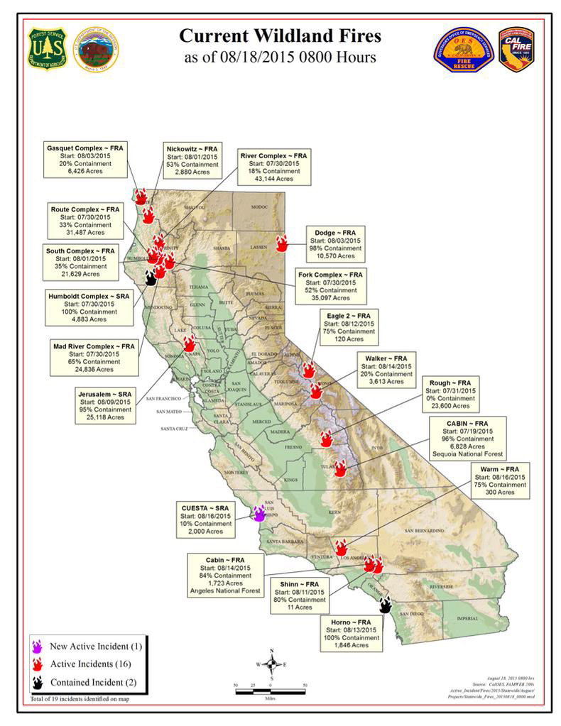 california wildfire map august 18 2015