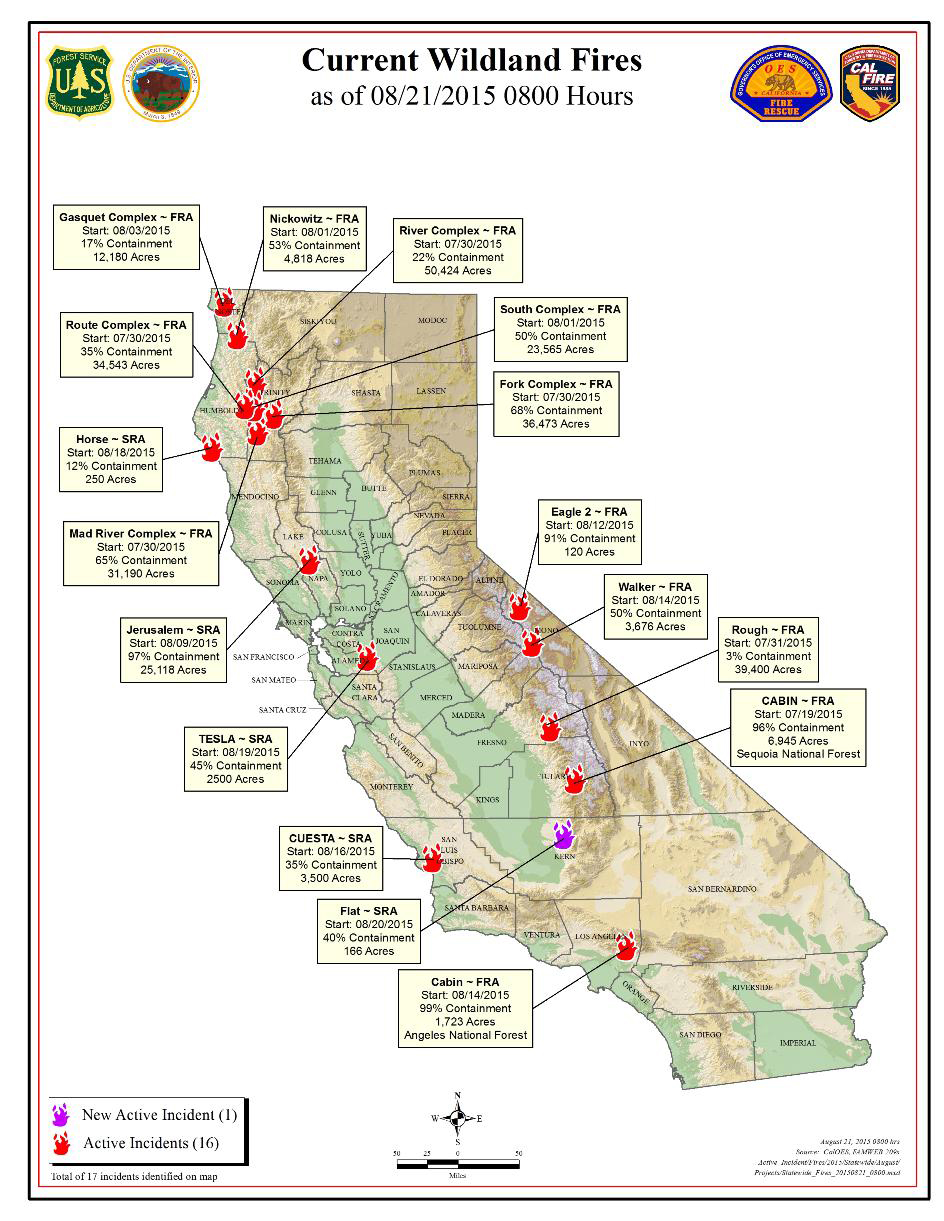 Cal Fire Friday Morning August 21 2015 Report On Wildfires In