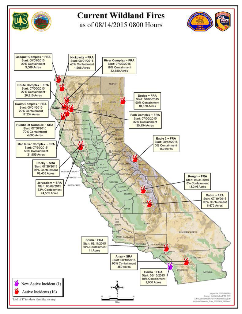 california wilfire map august 14 2015
