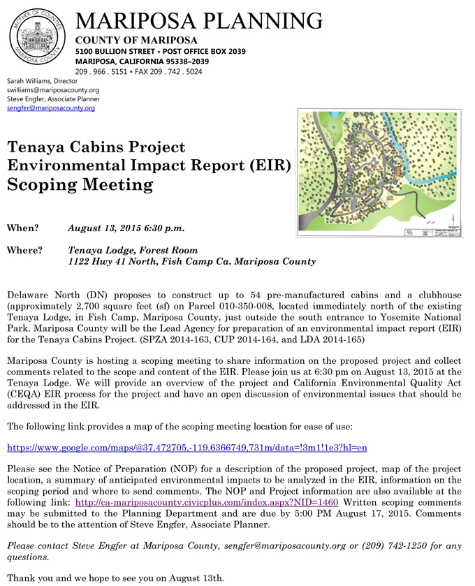 tenaya cabins scoping meeting mariposa county