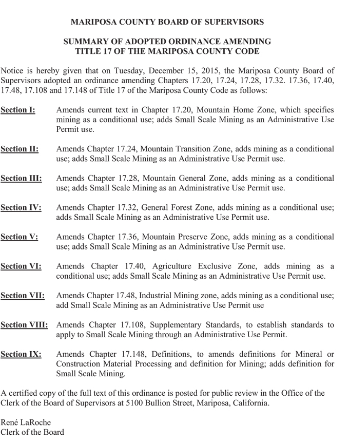 2015 12 15 mariposa county board of supervisors mining ord 14