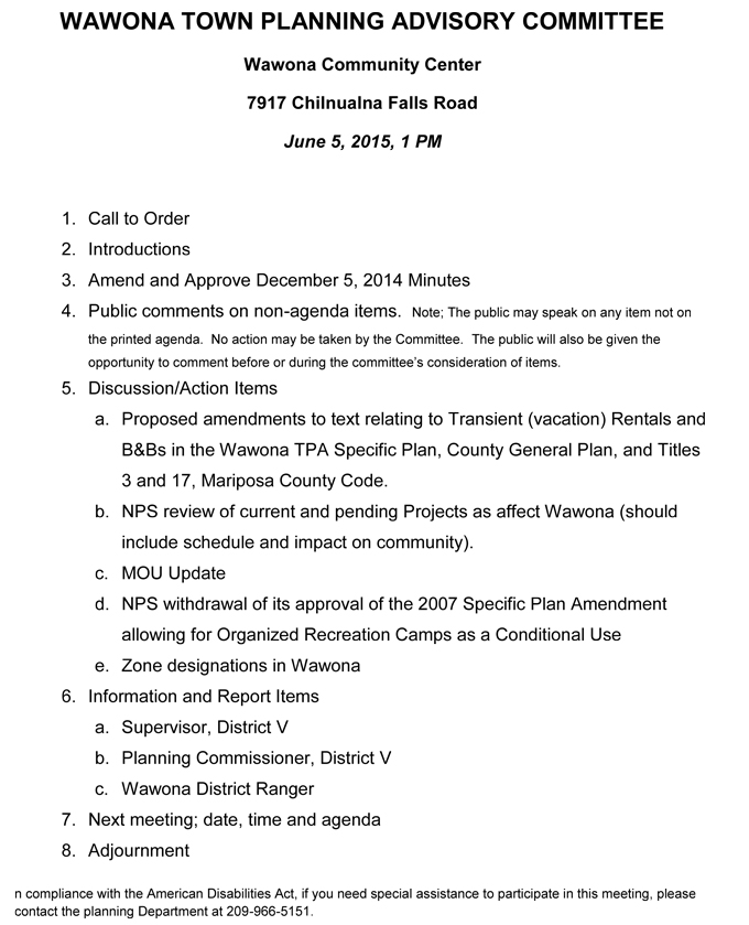 2015 06 05 Wawona Town Planning Advisory Committee