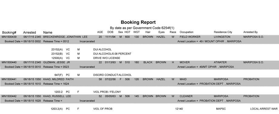 booking report 6 18 2015