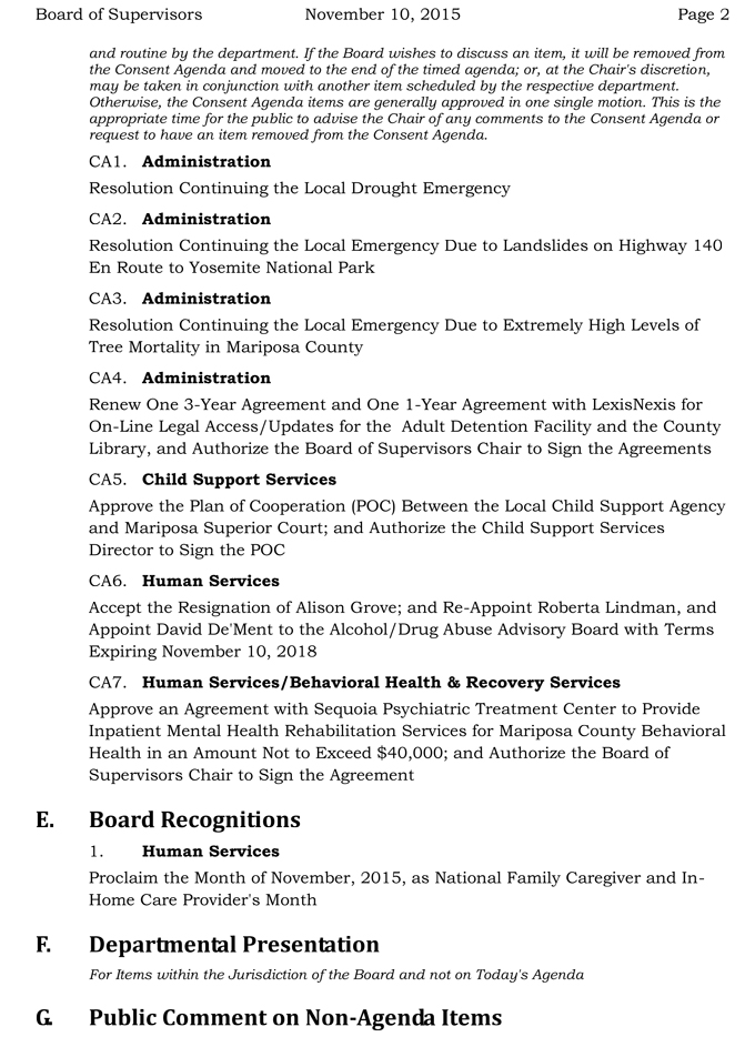 2015 11 10 mariposa county board of supervisors public agenda 2