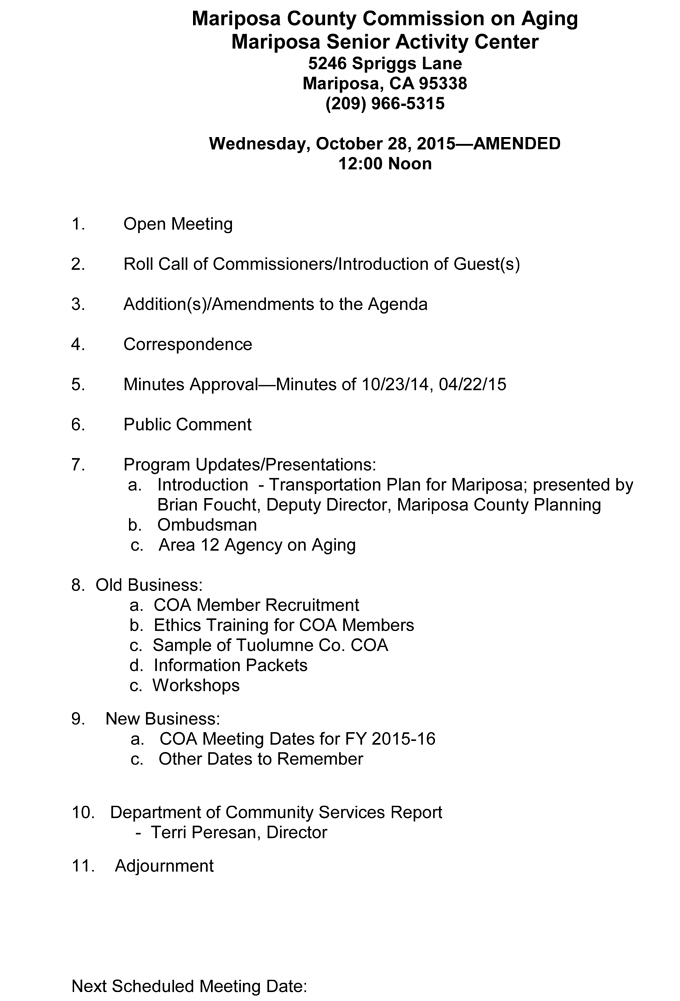 mariposa county commission on aging meeting october 28 2015