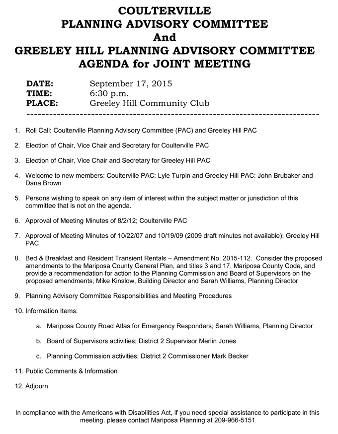 2015 09 17 Coulterville Town Planning Advisory Council