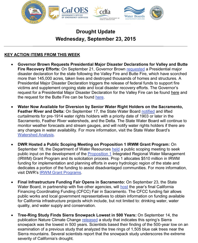 california weekly drought update september 23 2015 1