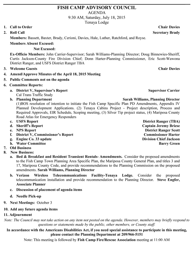 2015 07 18 Fish Camp Town Planning Advisory Council