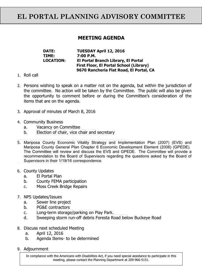 2016 04 12 el portal planning advisory committee agenda april 12 2016