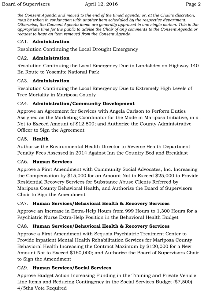 2016 04 12 mariposa county board of supervisors agenda april 12 2016 2