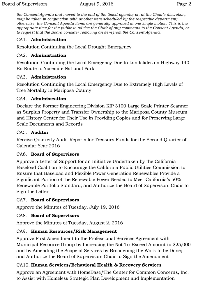 2016 08 09 mariposa county board of supervisors agenda august 9 2016 2