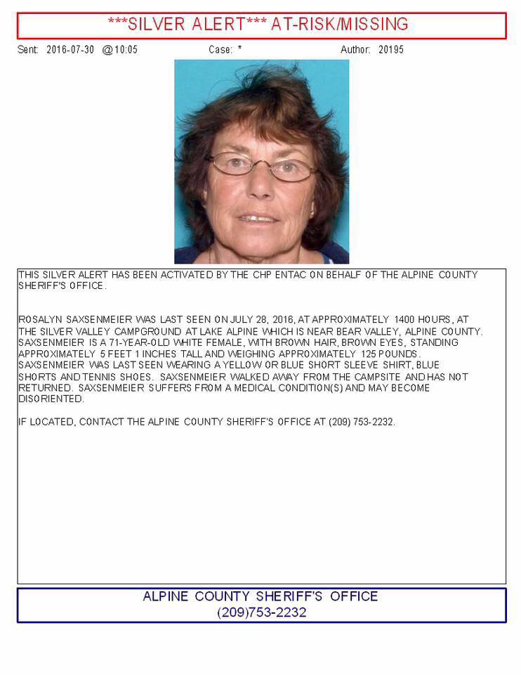 rosalyn saxsenmeier missing alpine county