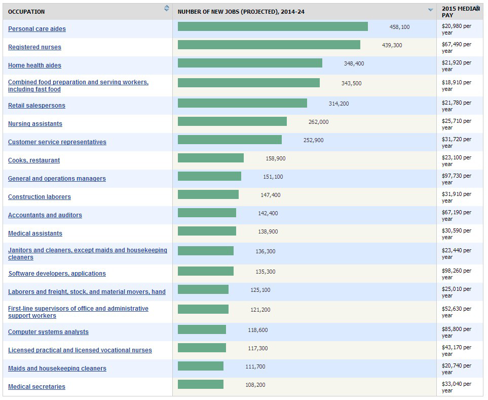 united states fastest growing jobs through 2024