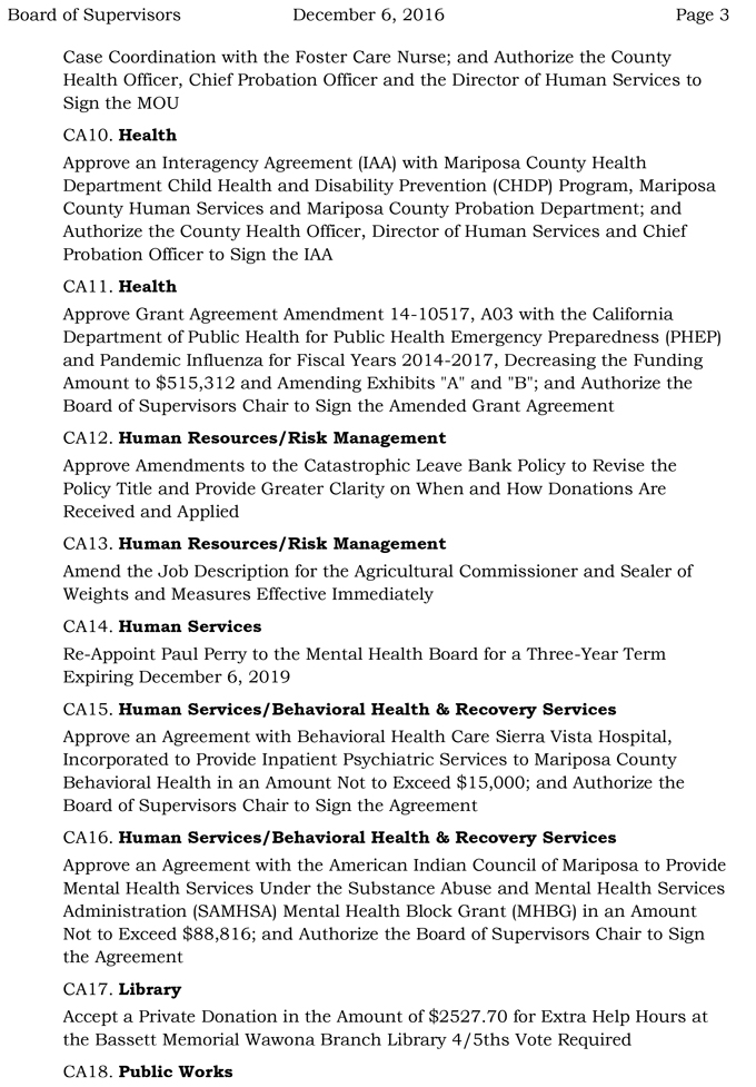 2016 12 06 mariposa county board of supervisors agenda december 6 2016 3