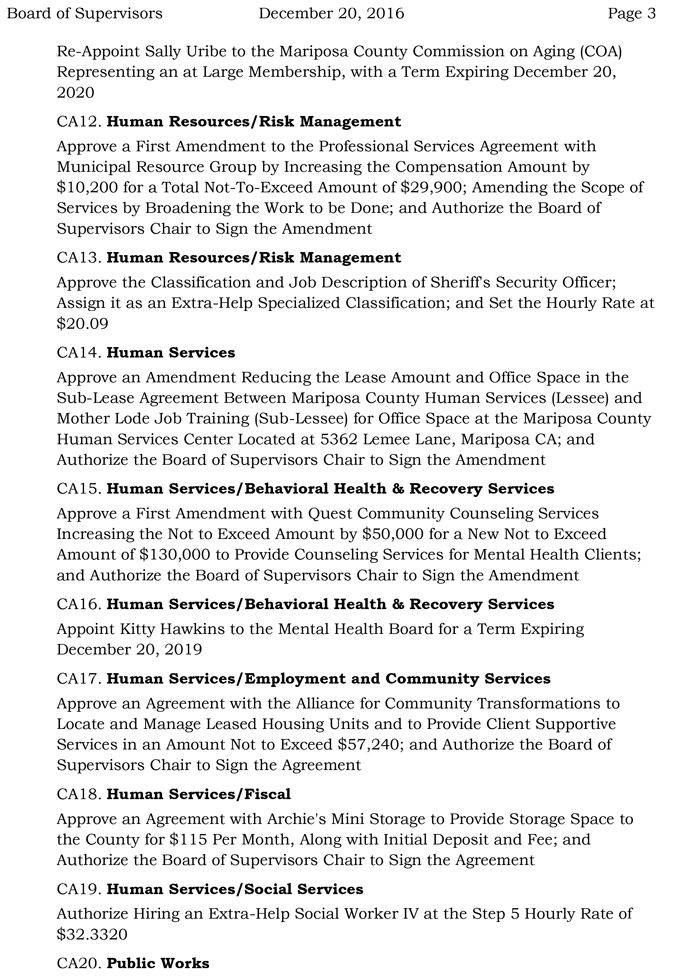 2016 12 20 mariposa county board of supervisors agenda december 20 2016 3