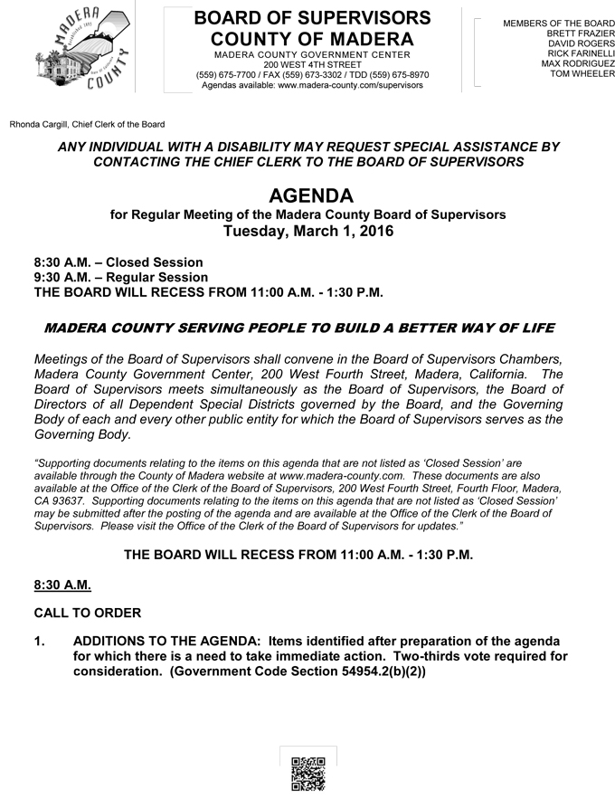 madera county board of supervisors meeting agenda march 1 2016 1
