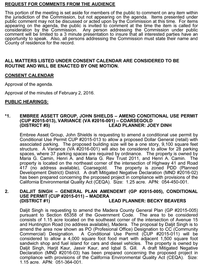 madera county planning department agenda march 1 2016 2