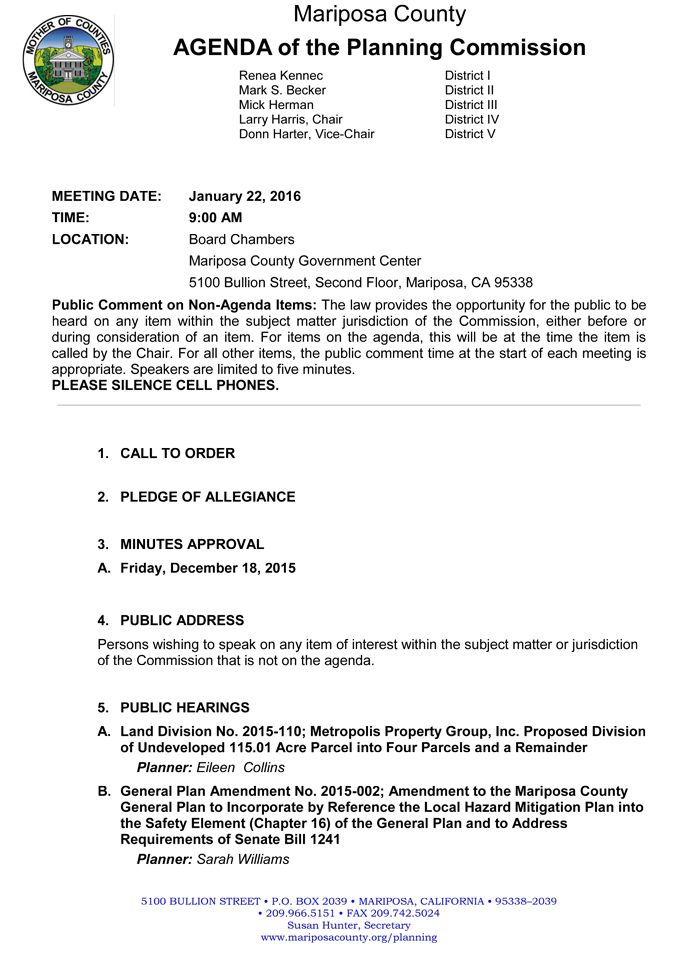 2016 01 22 mariposa county planning commission agenda 1