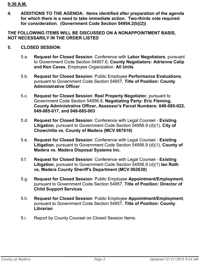 madera county board of supervisors meeting agenda january 5 2016 2