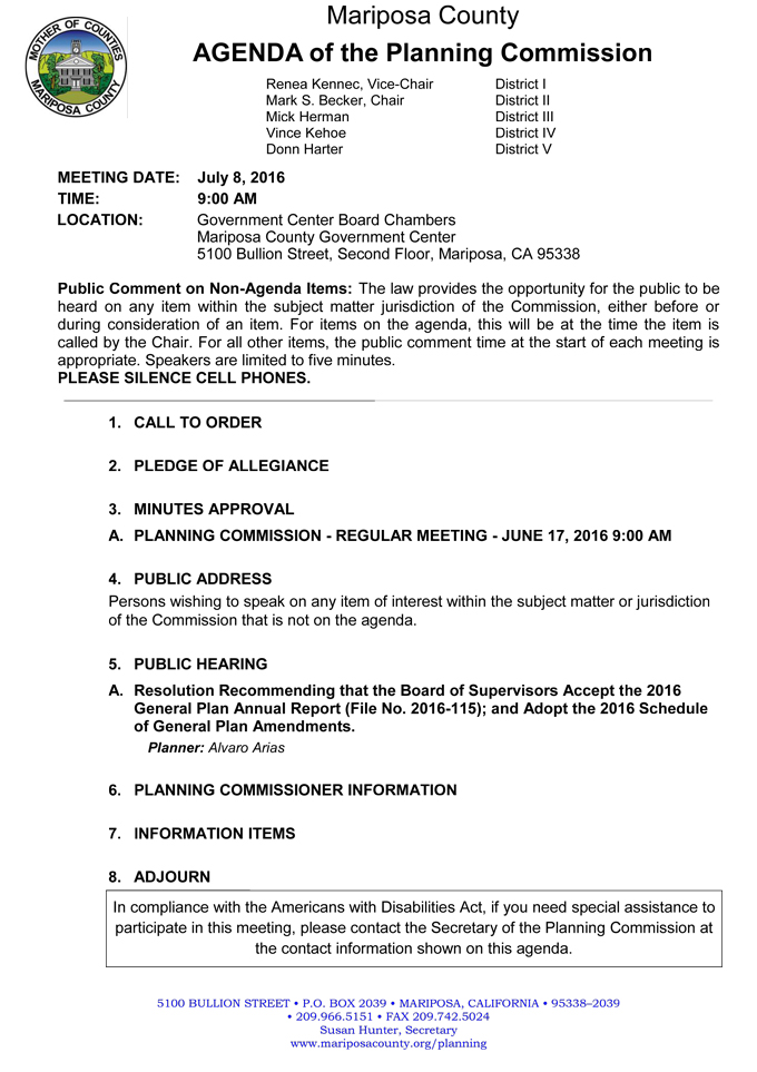 2016 07 08 mariposa county planning commission agenda july 8 2016