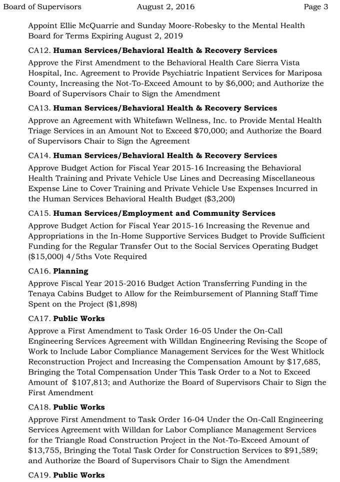 2016 08 02 mariposa county board of supervisors agenda august 2 2016 3