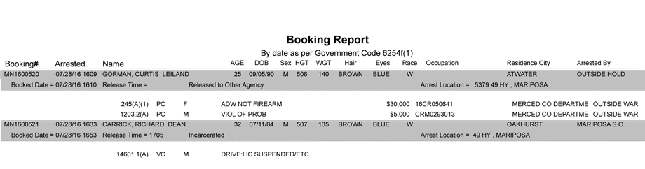 mariposa county booking report july 28 2016