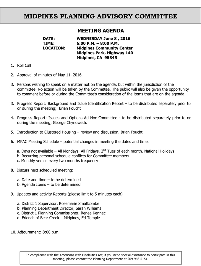 2016 06 08 midpines planning advisory committee agenda june 8 2016